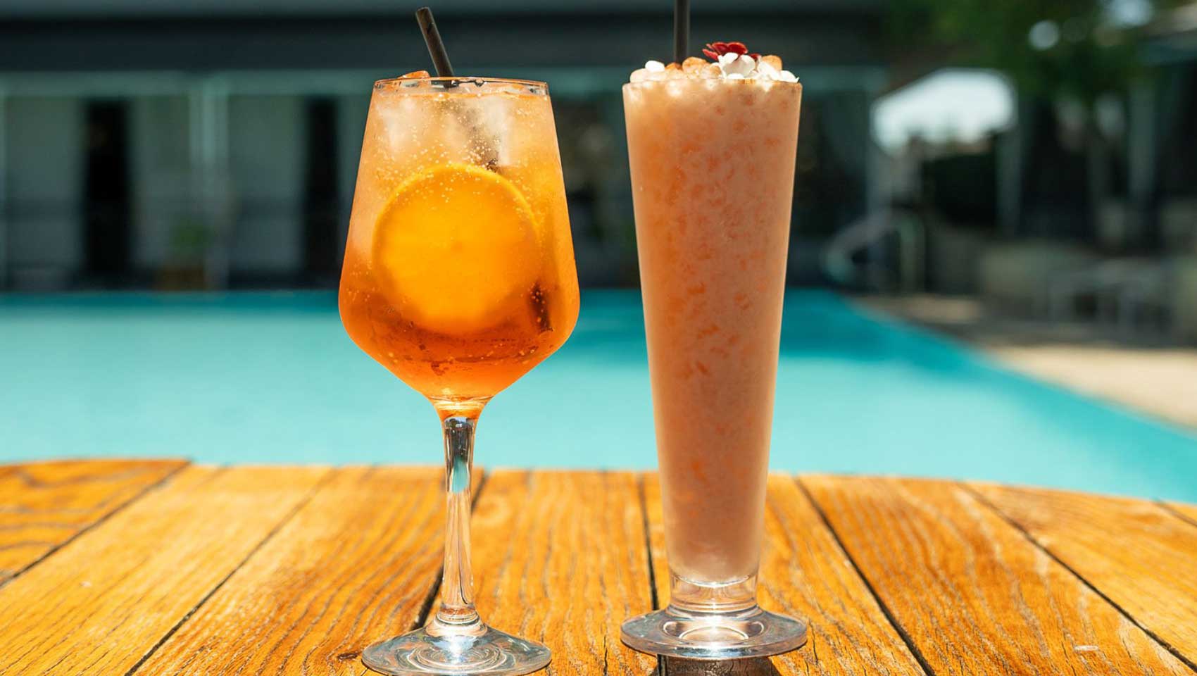 champagne by pool