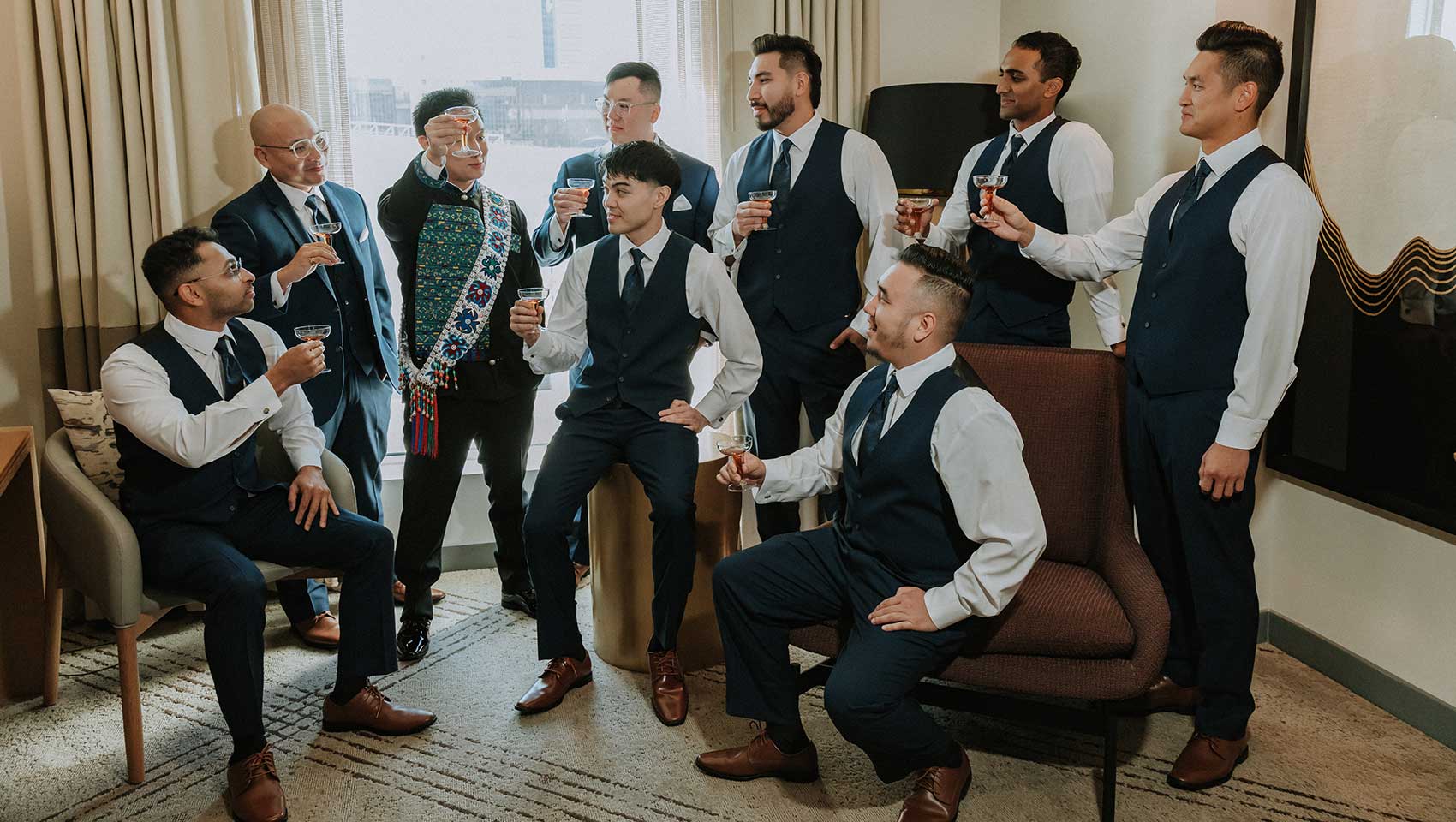 Groom & Groomsmen in Suite
