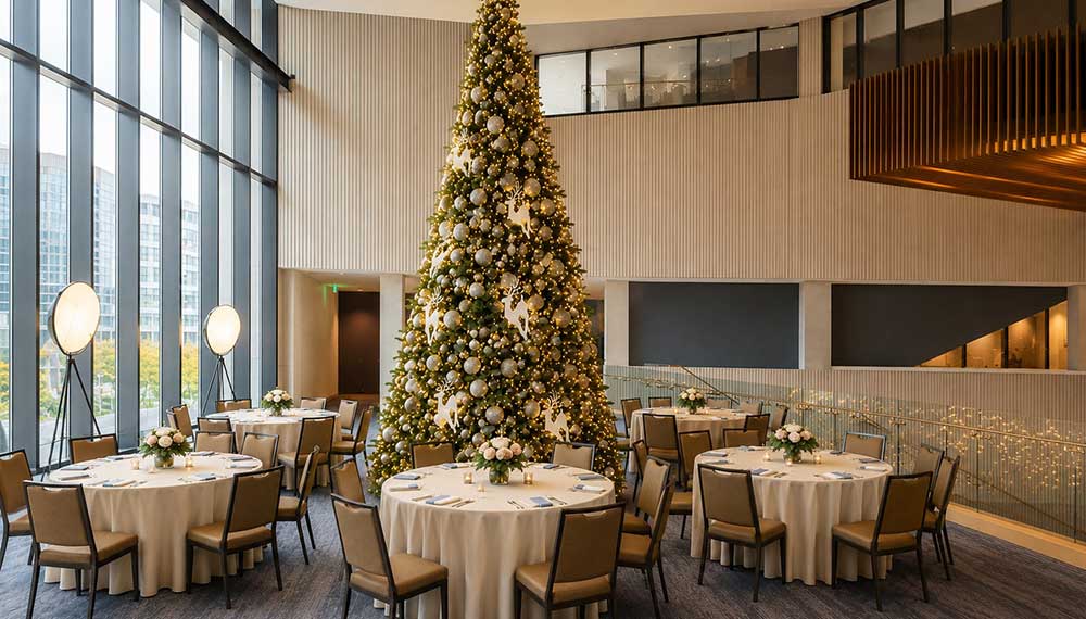 christmas tree with table set up