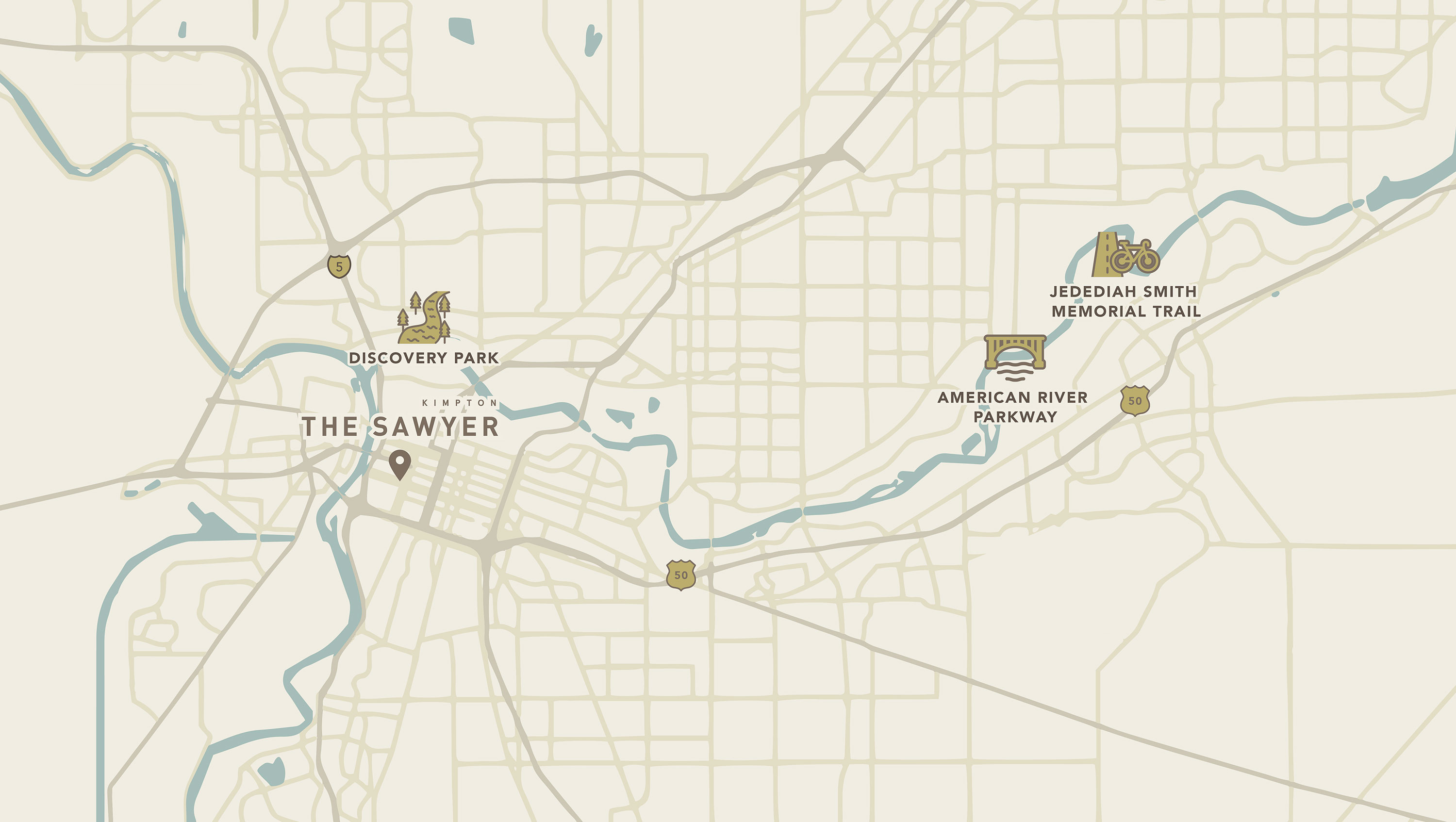 graphical map showing outdoor landmarks